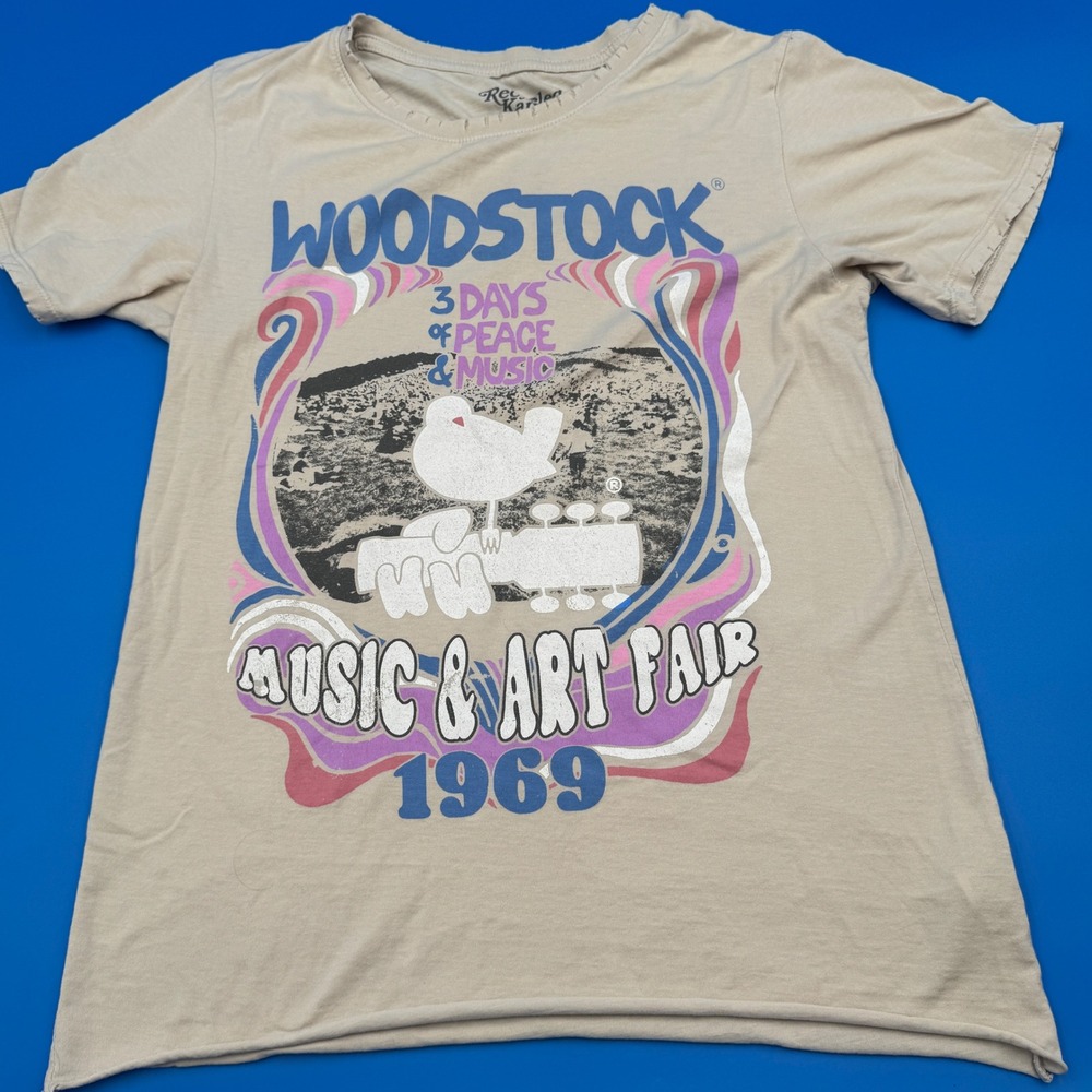 Recycled Karma Distressed Woodstock‎ 1969 Music & Art Fair T Shirt Women's Small